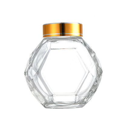 Αγορά Hexagon μπουκάλι μελιού γυαλιού 200ML 380ML με το χρυσό ασημένιο κόκκινο μαύρο καπάκι μετάλλων σε απευθείας σύνδεση κατασκευή